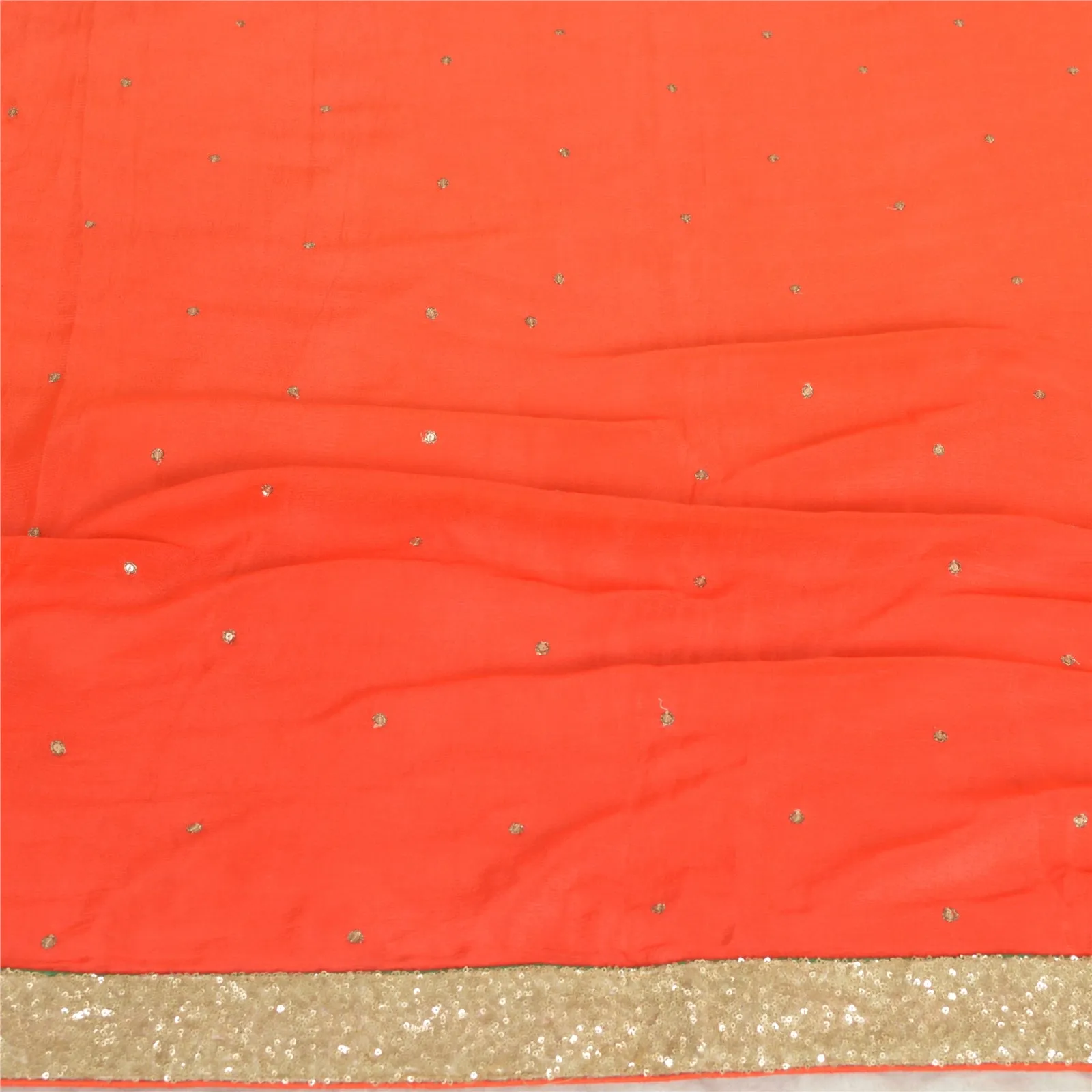 Sanskriti Vintage Long Orange Dupatta/Stole Pure Chiffon Silk Hand Beaded Veil