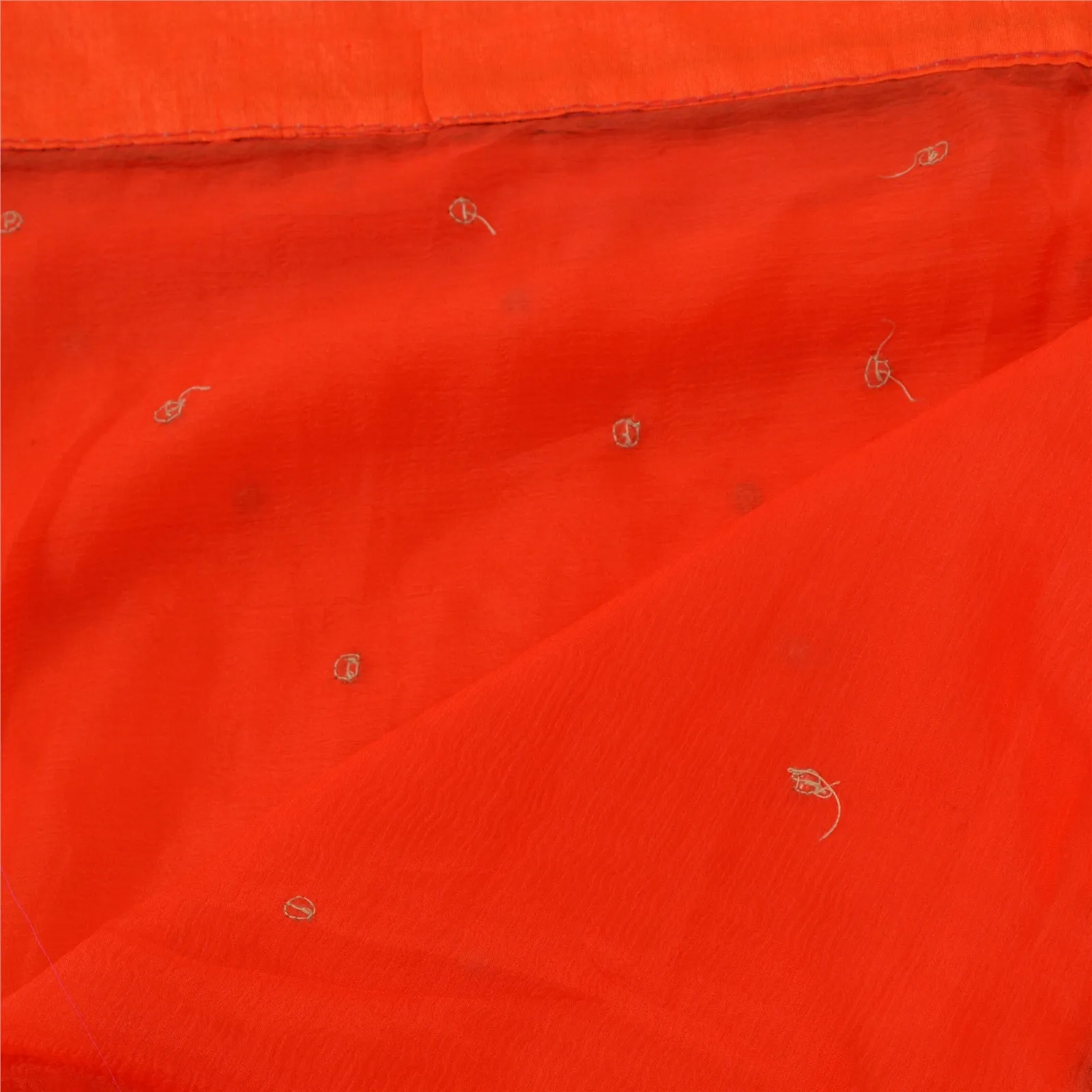 Sanskriti Vintage Long Orange Dupatta/Stole Pure Chiffon Silk Hand Beaded Veil