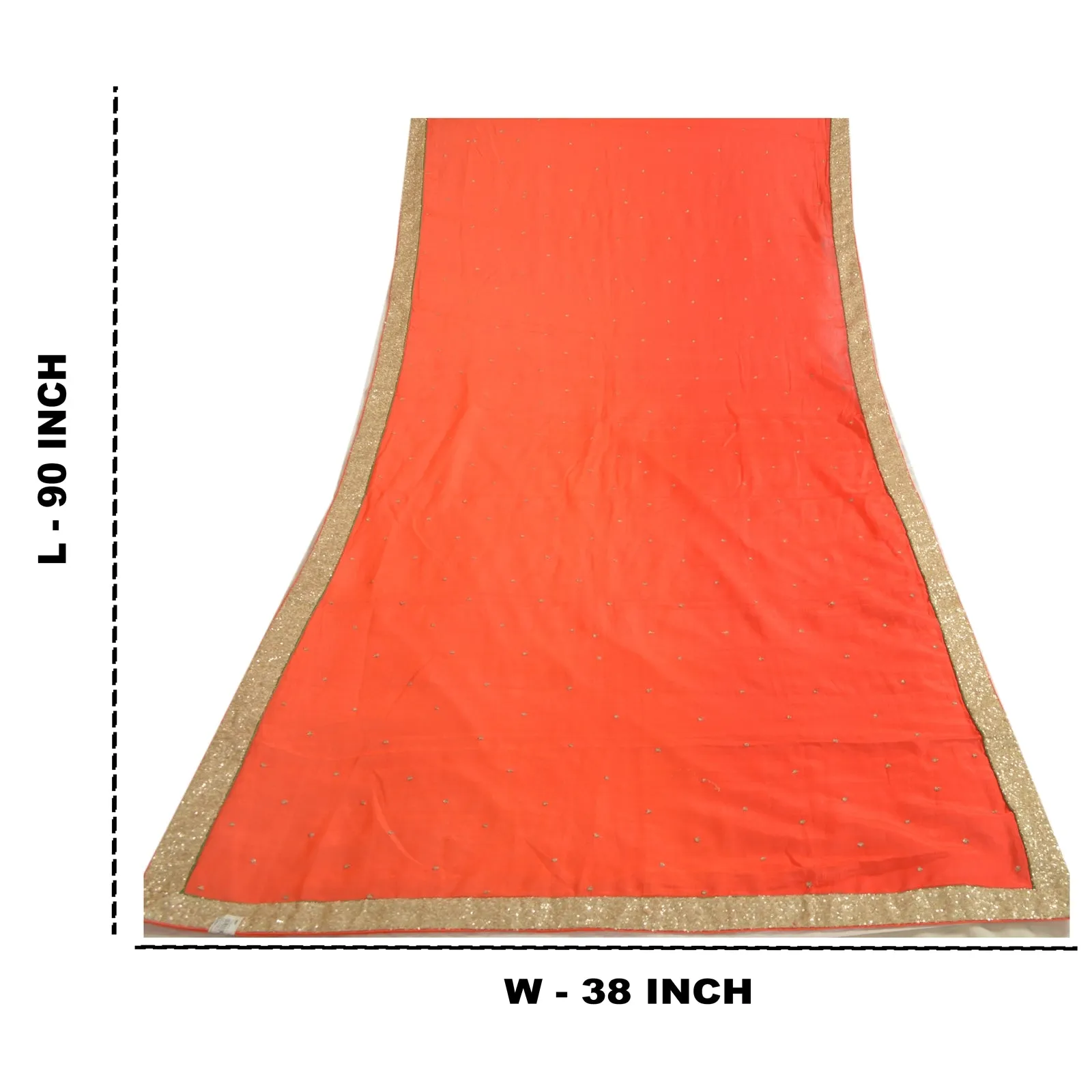 Sanskriti Vintage Long Orange Dupatta/Stole Pure Chiffon Silk Hand Beaded Veil