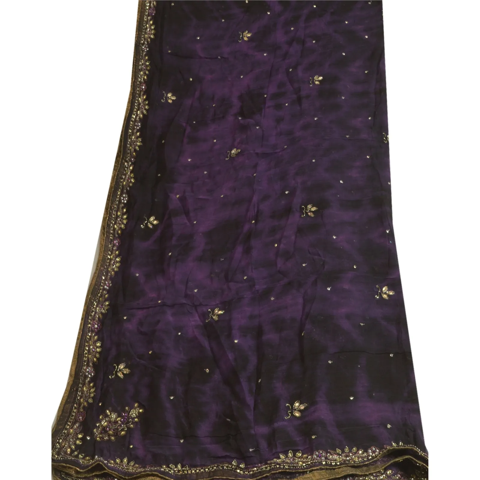 Sanskriti Vintage Purple Dupatta Long Stole Pure Chiffon Silk Handmade Tie-Dye