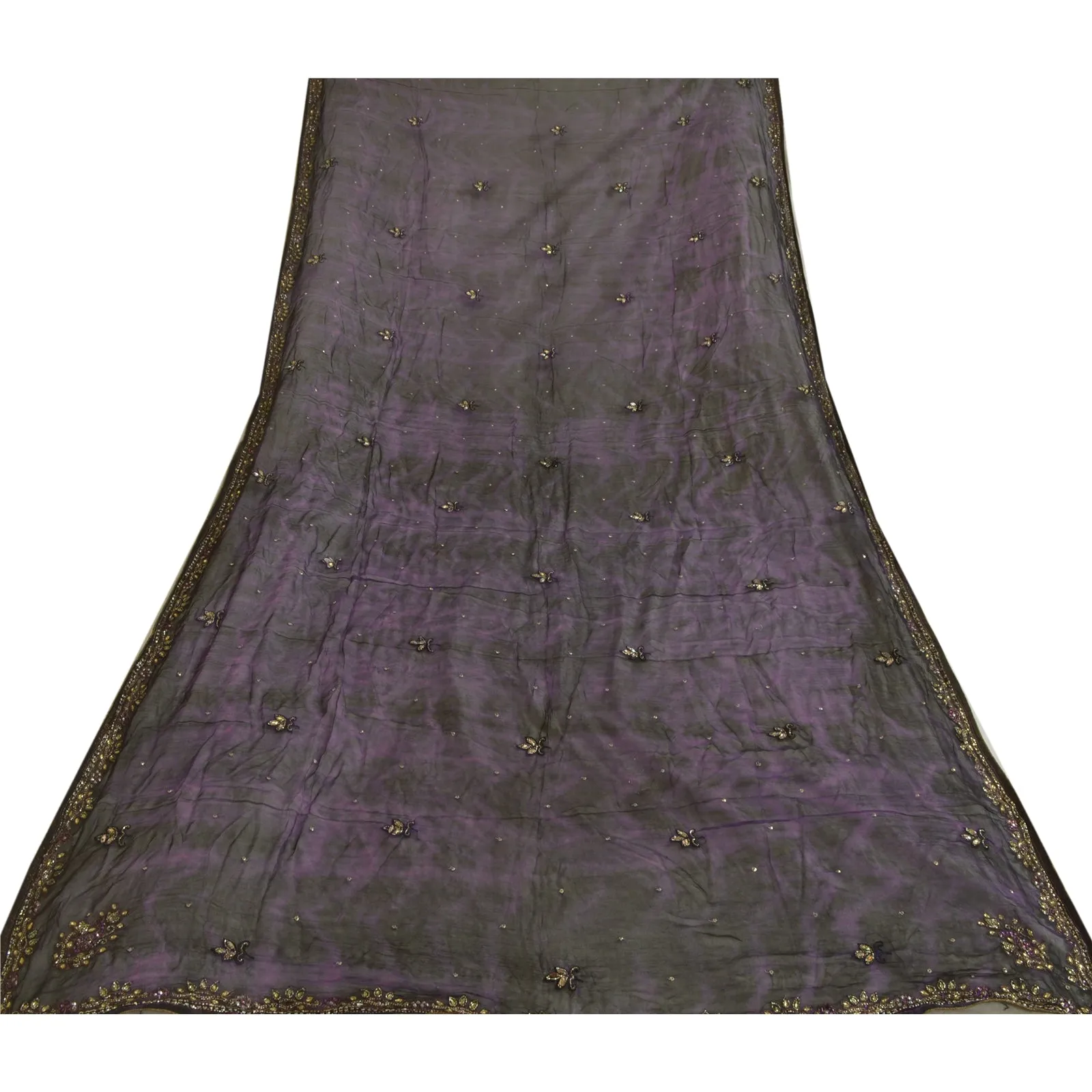 Sanskriti Vintage Purple Dupatta Long Stole Pure Chiffon Silk Handmade Tie-Dye