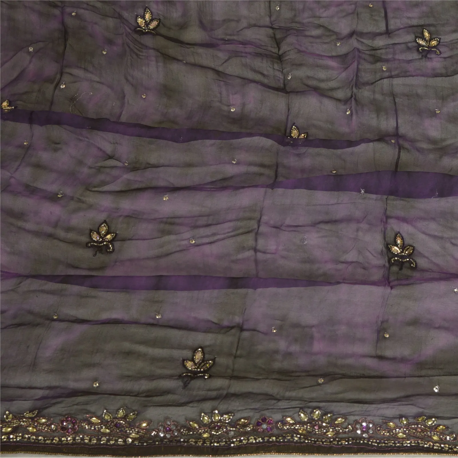 Sanskriti Vintage Purple Dupatta Long Stole Pure Chiffon Silk Handmade Tie-Dye