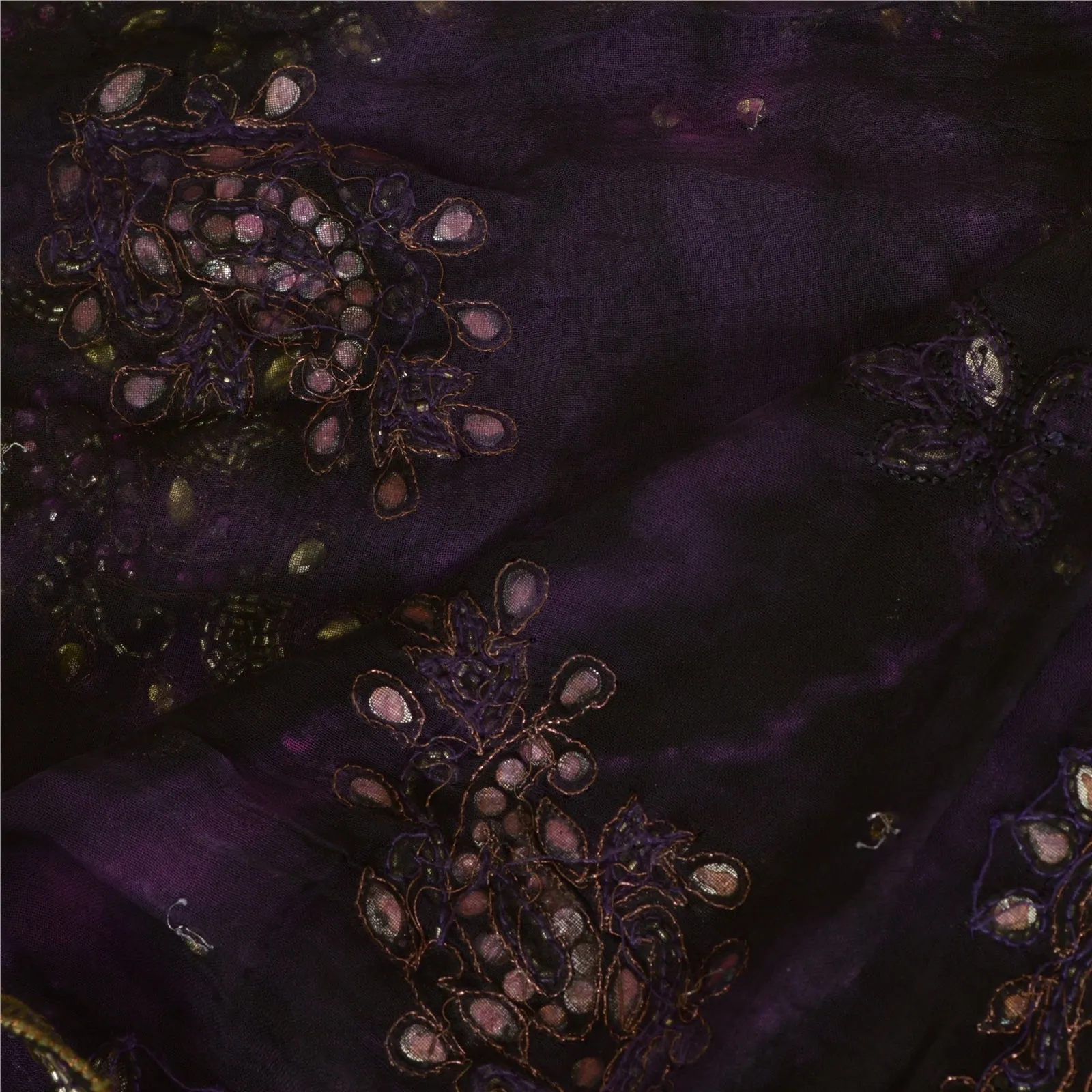 Sanskriti Vintage Purple Dupatta Long Stole Pure Chiffon Silk Handmade Tie-Dye