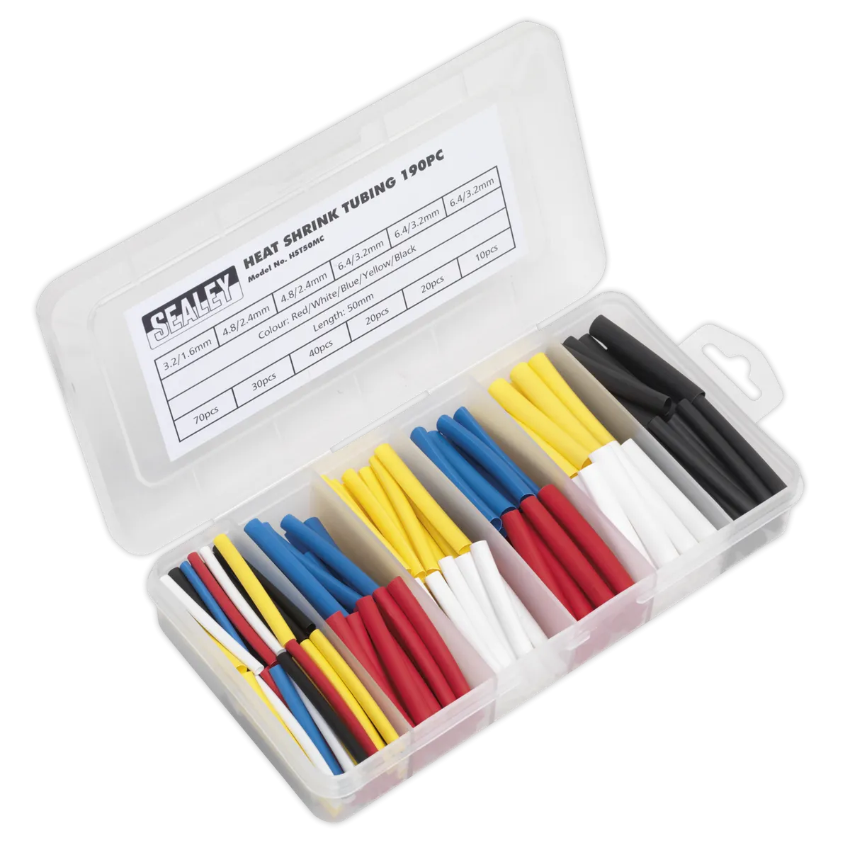 Sealey HST50MC Heat Shrink Tubing Assortment 50mm 190pc - Mixed Colours