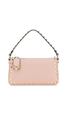 Small Rockstud Grainy Calfskin Crossbody Bag - Light Pink