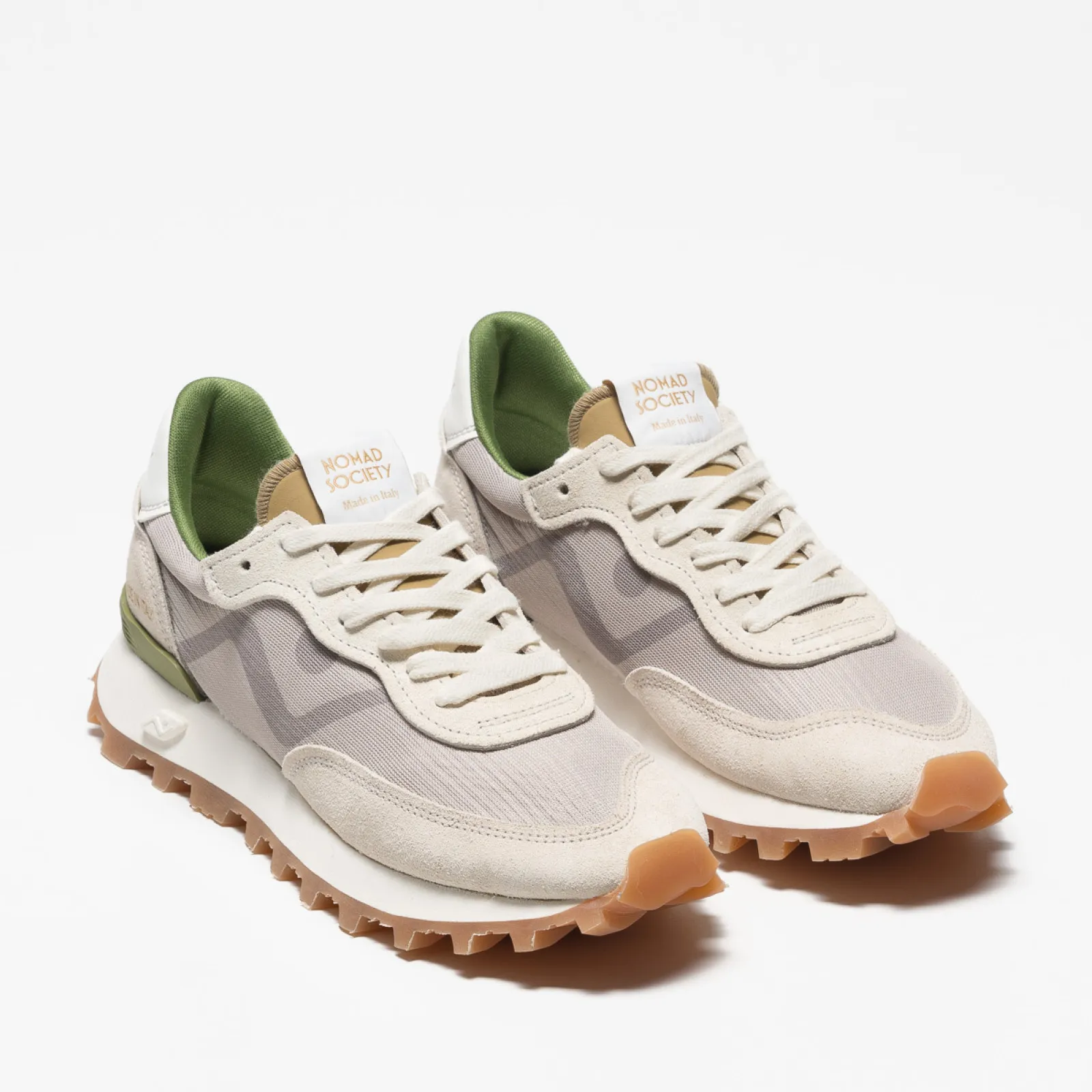 Sneakers in ecopelle grigio e sabbia