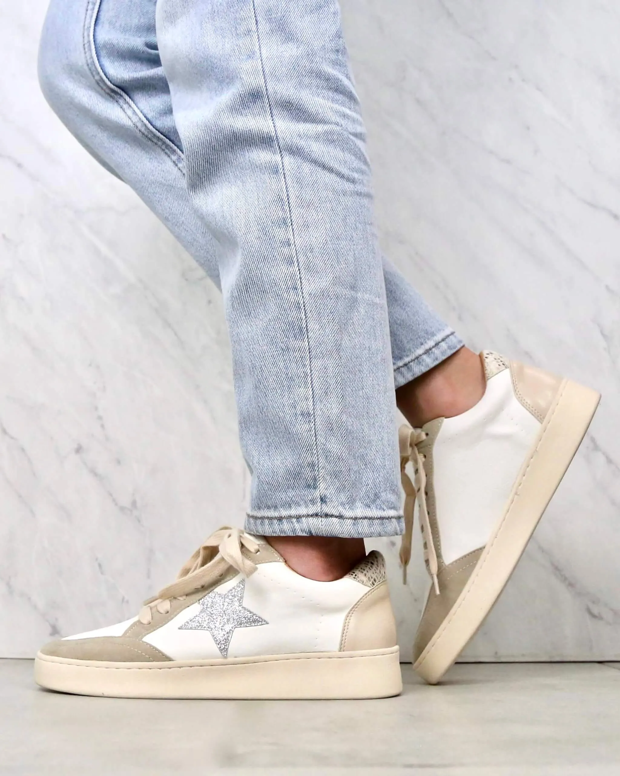 Sparkly Star Sneakers in Taupe