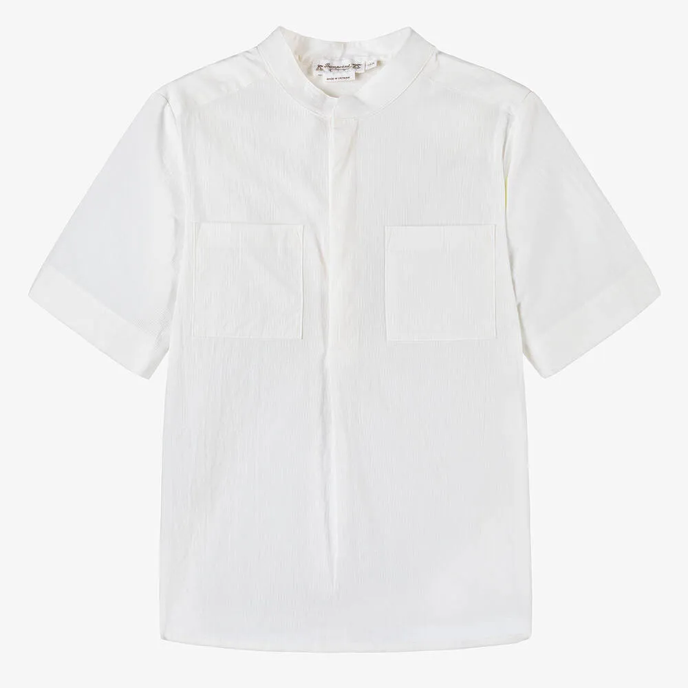 Teen Boys White Collarless Cotton Shirt