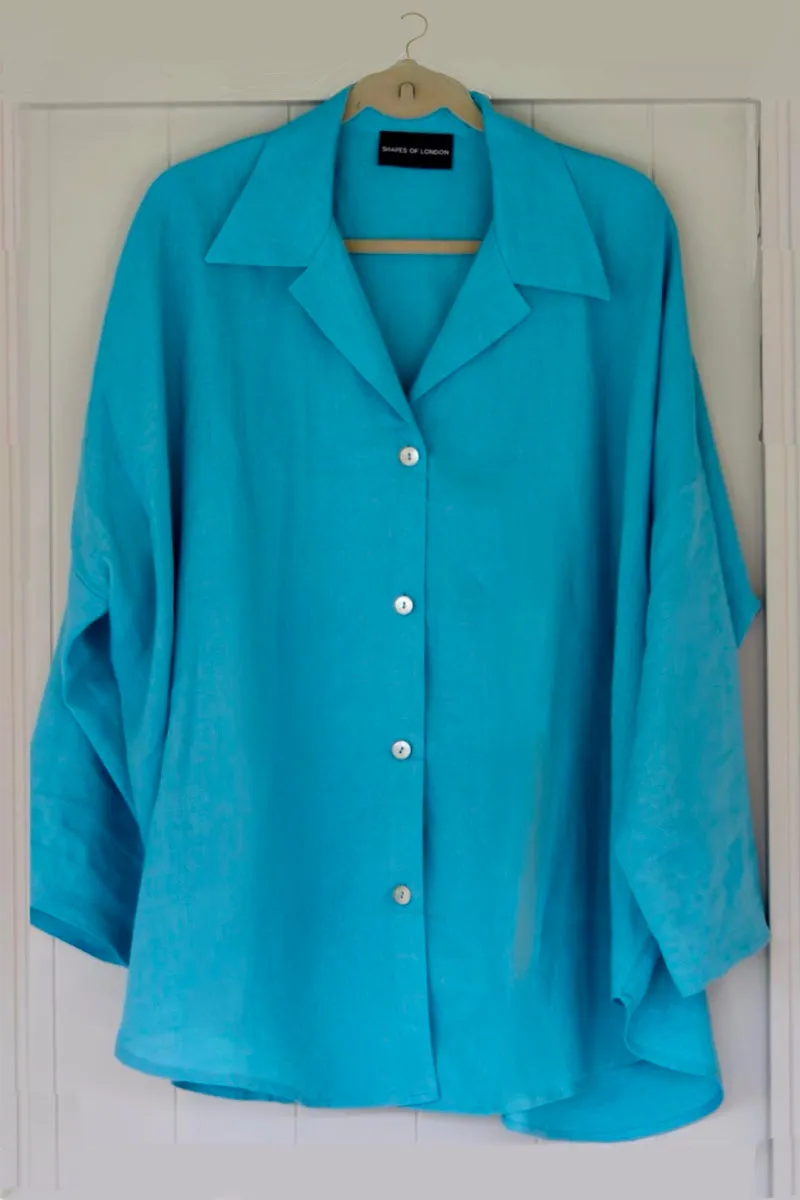 THE TARA OVERSIZED SHIRT IN AQUA IRISH LINEN