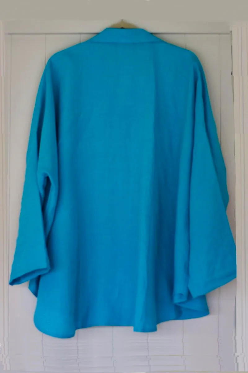 THE TARA OVERSIZED SHIRT IN AQUA IRISH LINEN