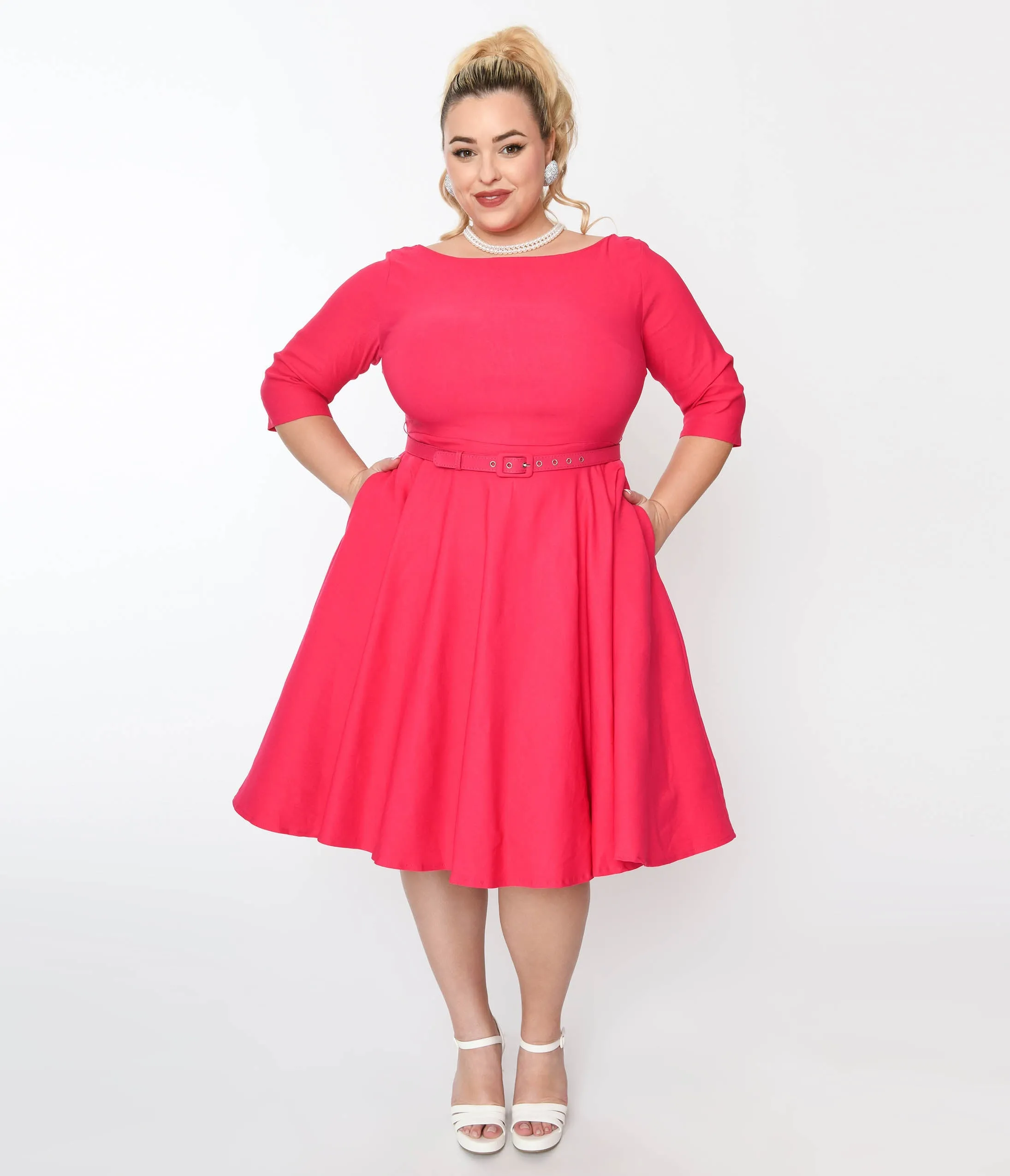 Unique Vintage Plus Size Hot Pink Devon Swing Dress