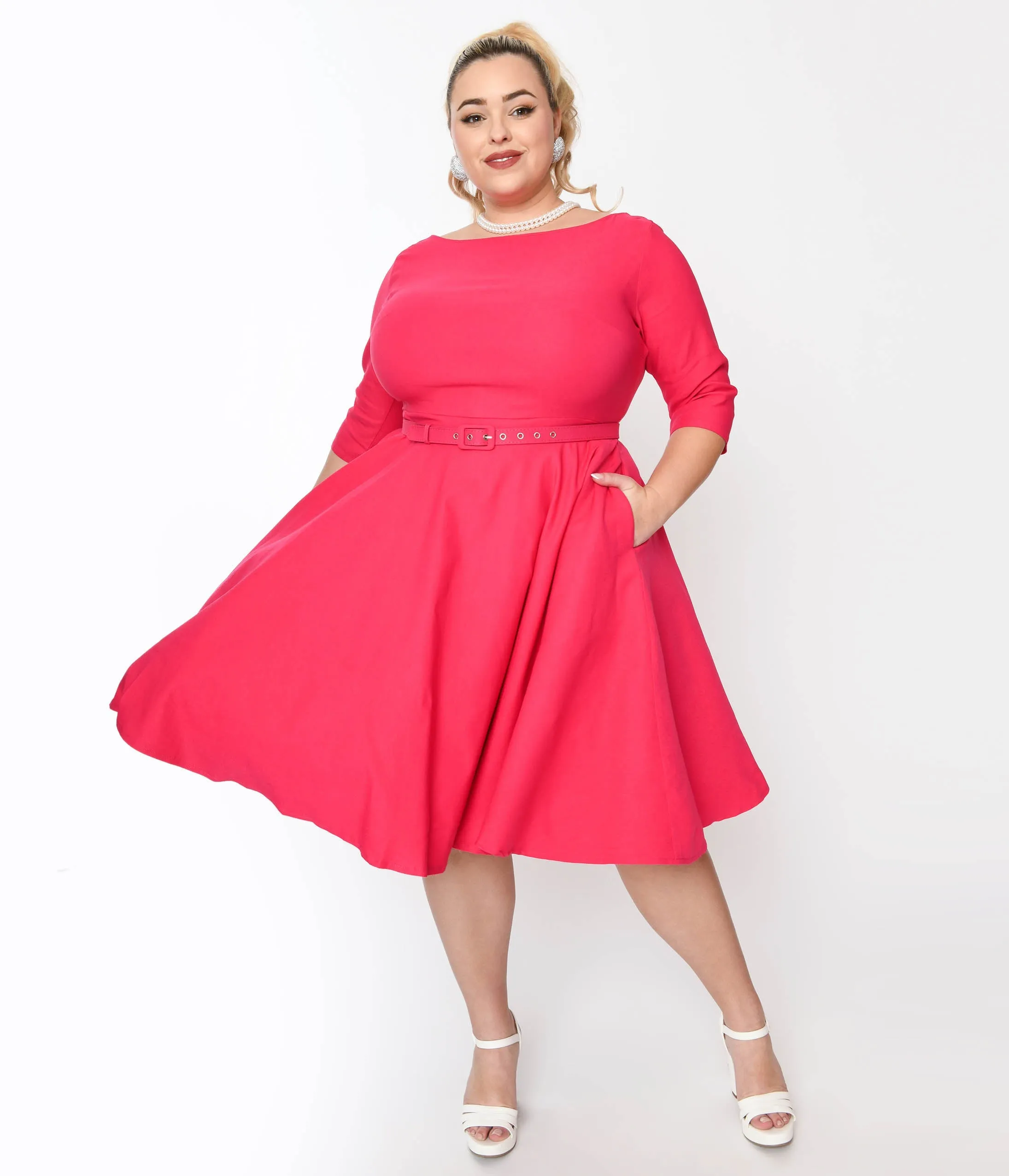 Unique Vintage Plus Size Hot Pink Devon Swing Dress