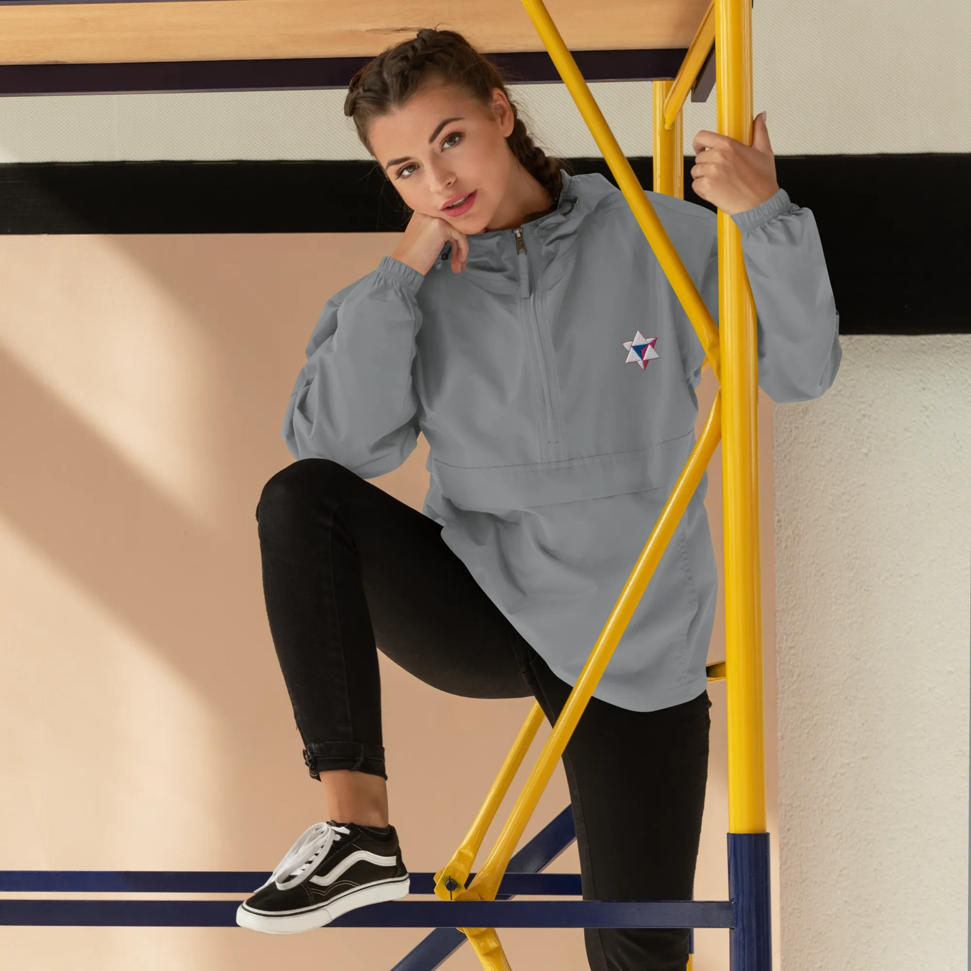 Unisex ALI3N x Champion Packable Jacket White/Royal/Flamingo Logo