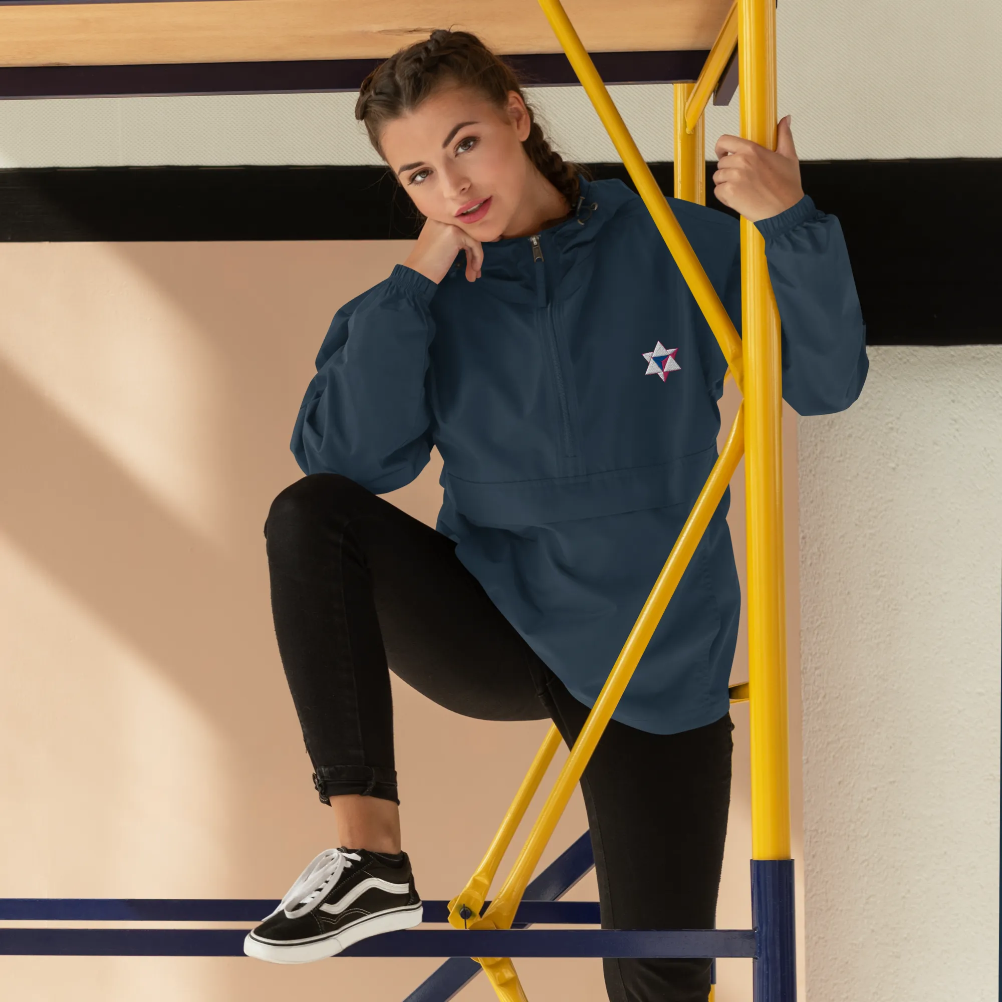 Unisex ALI3N x Champion Packable Jacket White/Royal/Flamingo Logo