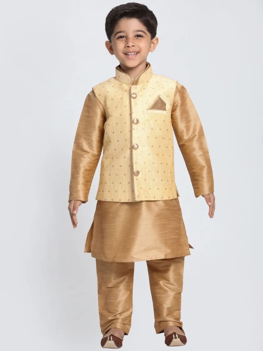 VASTRAMAY Boys Gold Silk Blend Nehru Jacket