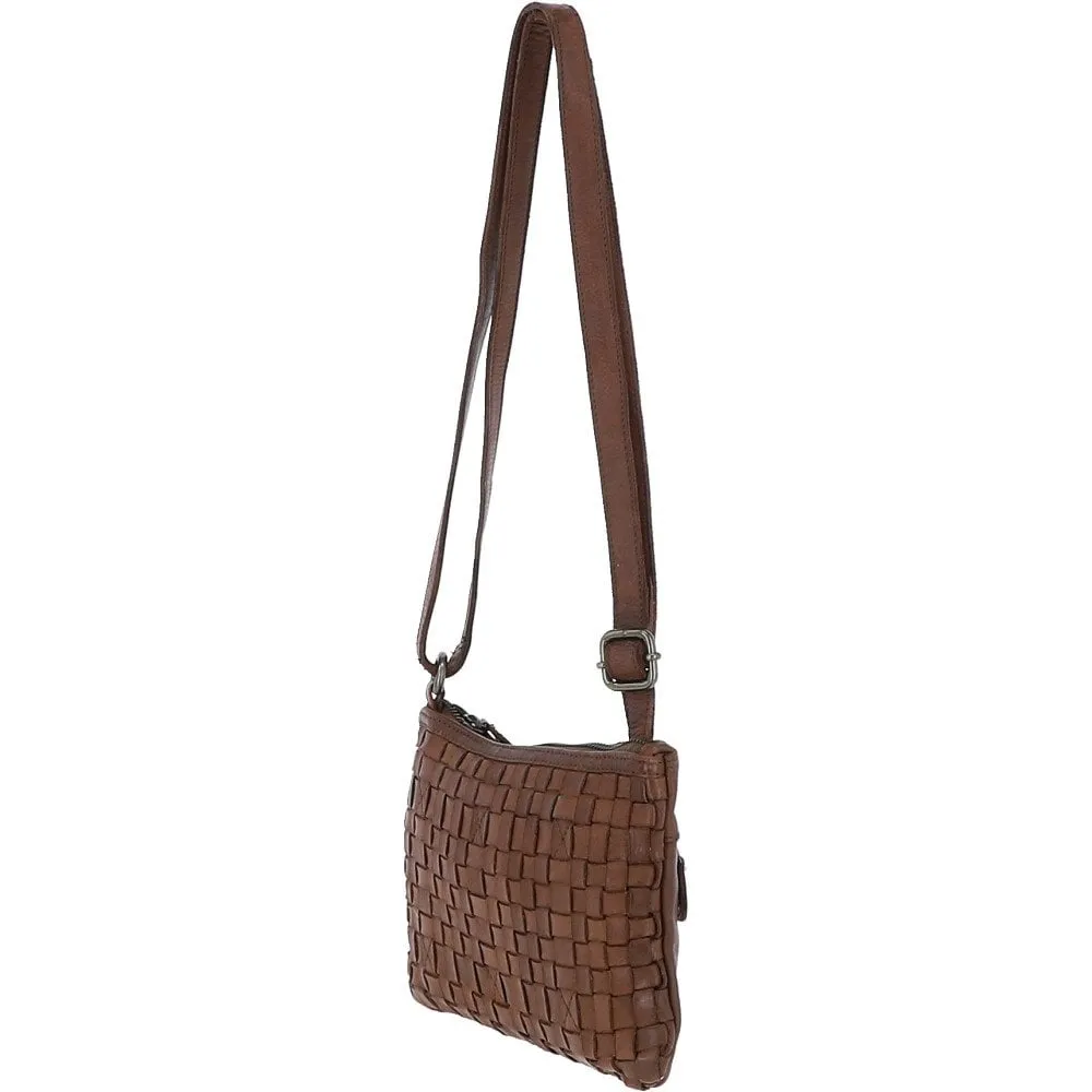 Vintage Woven Classic Leather Crossbody Bag Taupe :  D-70