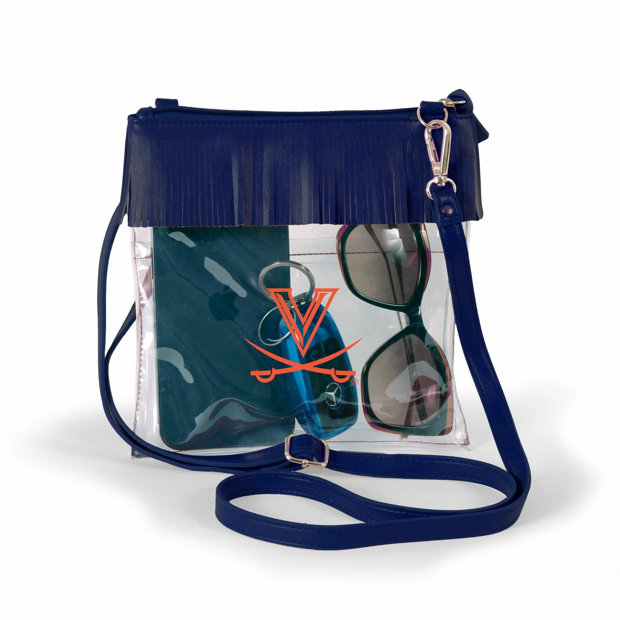 Virginia Cavaliers Women's Navy Judyann Clear Crossbody with Fringe