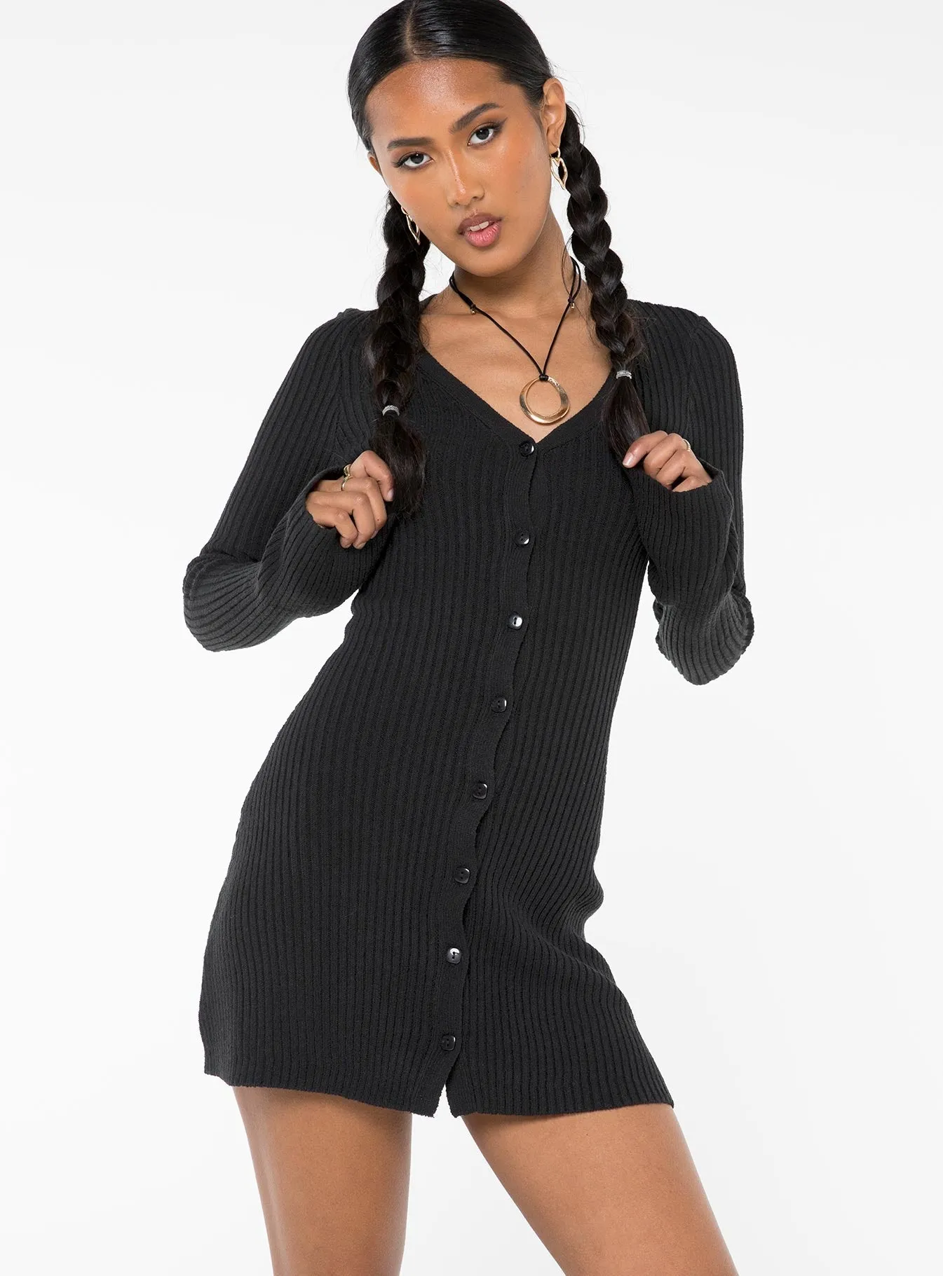 Waldin Long Sleeve Mini Dress Black