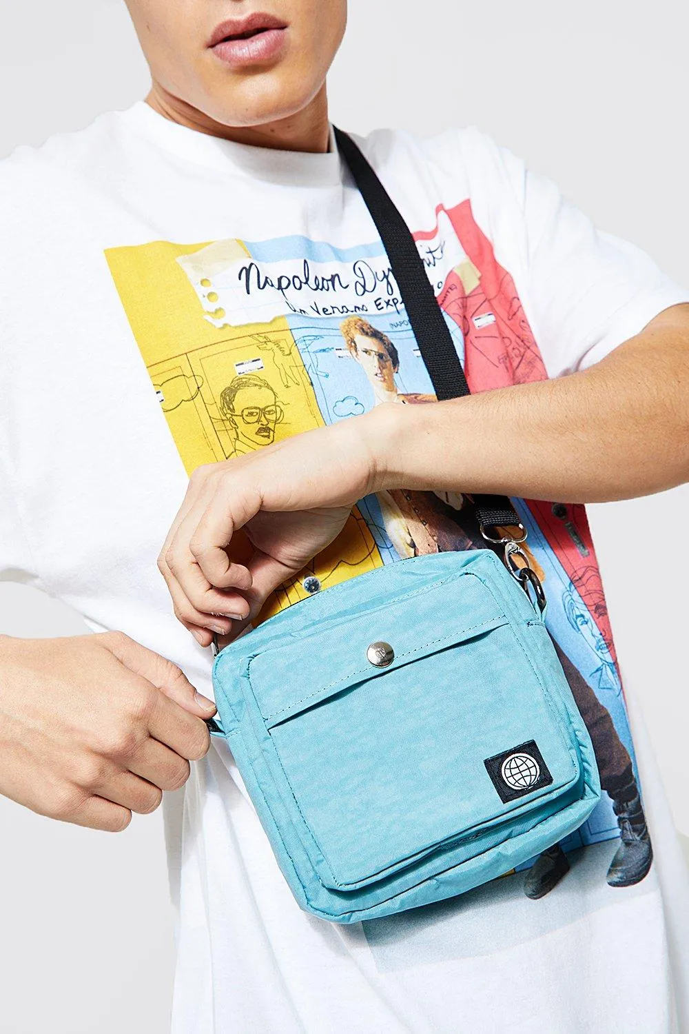 Washed Nylon Messenger | boohooMAN UK