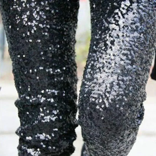 Women Sequin Stretchy Leggings Bling Paillette Slim Legging Pencil Pants 3 Colors SM6