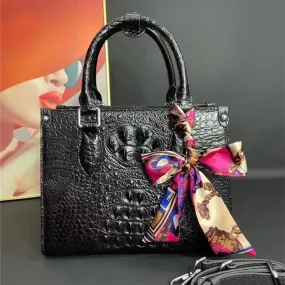 Women's Genuine Leather Large Capacity Crocodile Pattern Tote Handbag