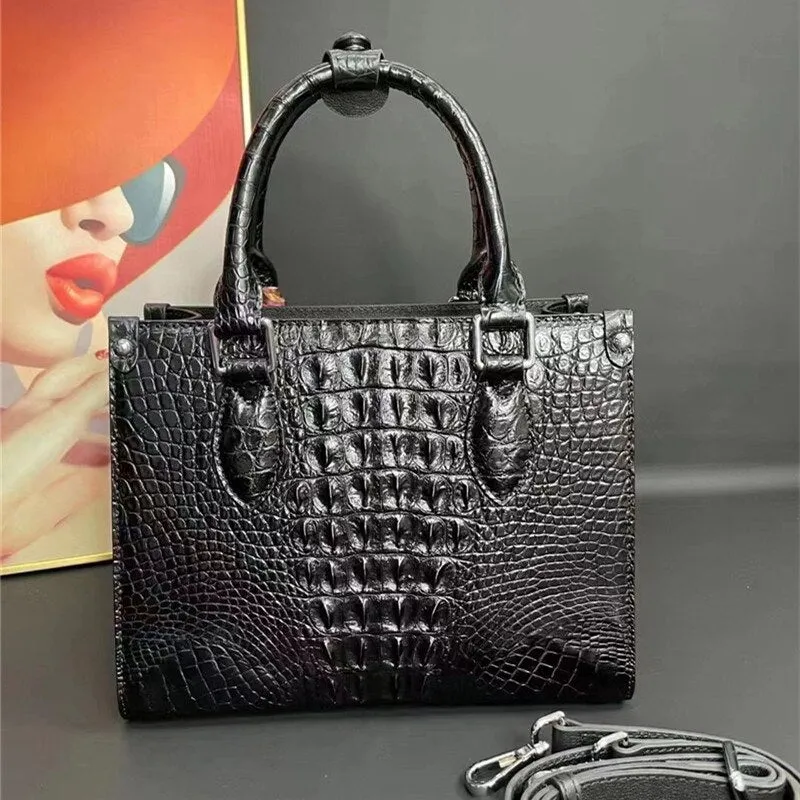 Women's Genuine Leather Large Capacity Crocodile Pattern Tote Handbag