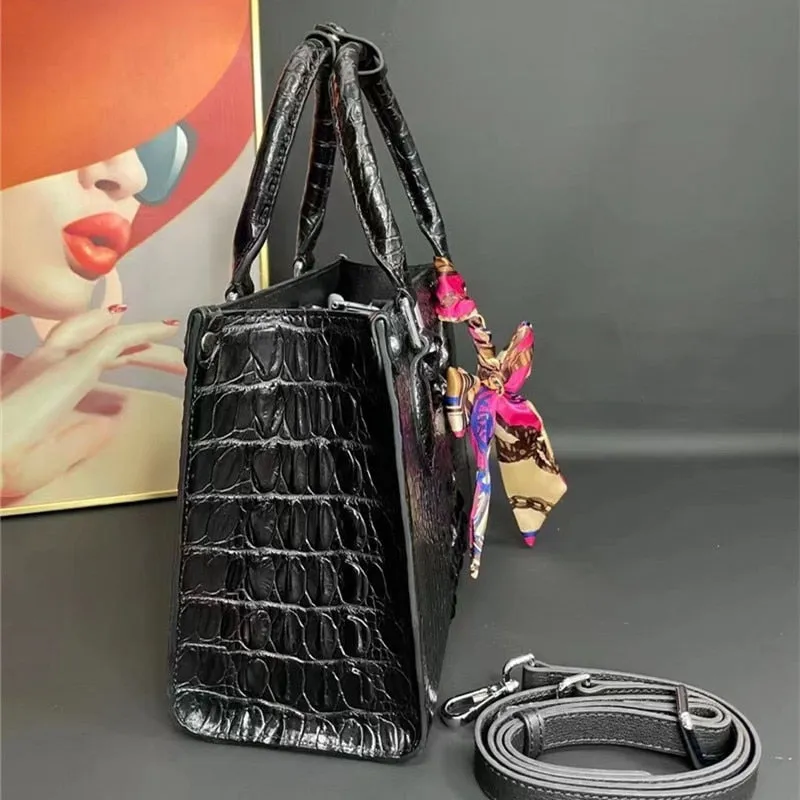 Women's Genuine Leather Large Capacity Crocodile Pattern Tote Handbag