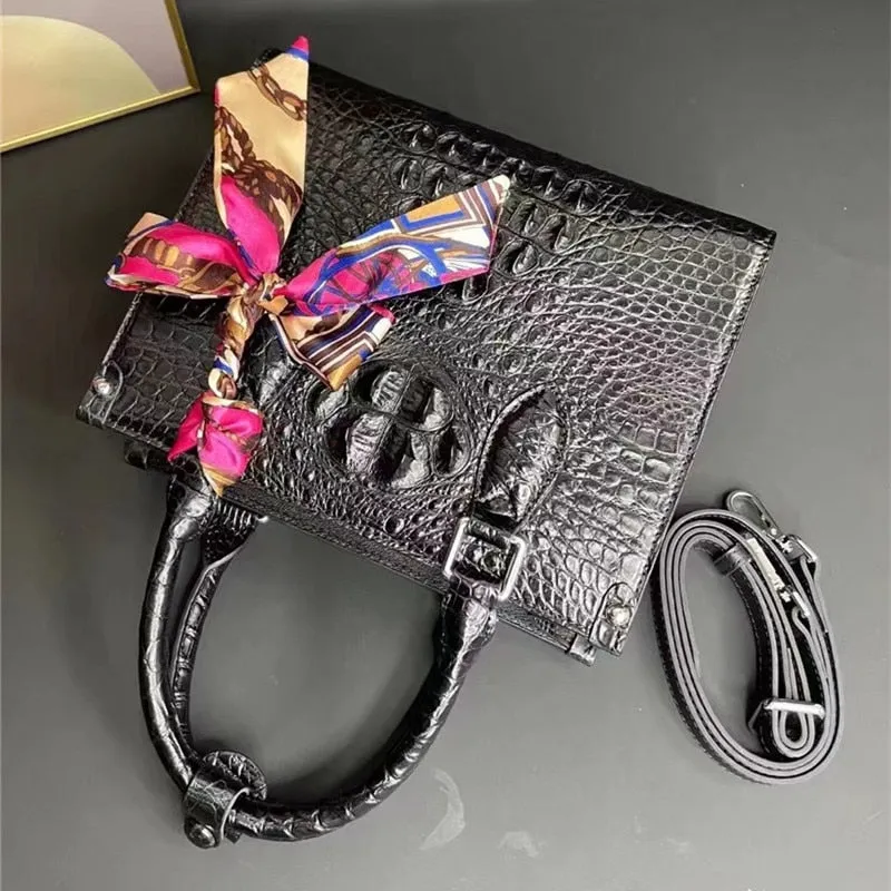 Women's Genuine Leather Large Capacity Crocodile Pattern Tote Handbag