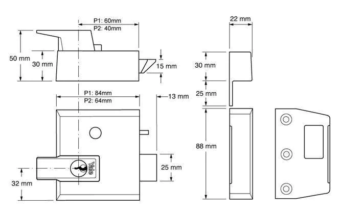 Yale® P1 Double Security Nightlatch Polished Chrome 60mm