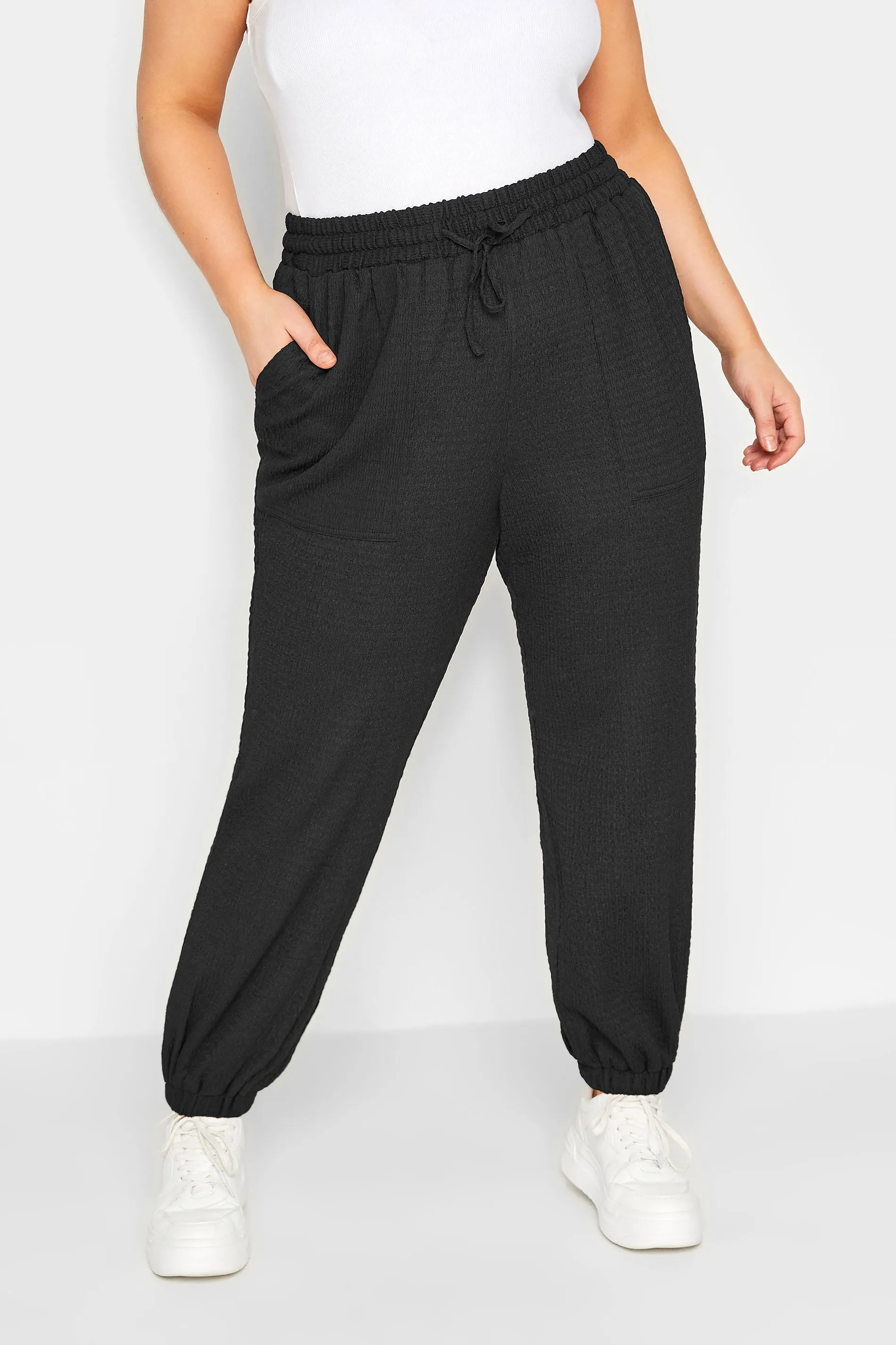 YOURS Curve Black Crinkle Cargo Joggers