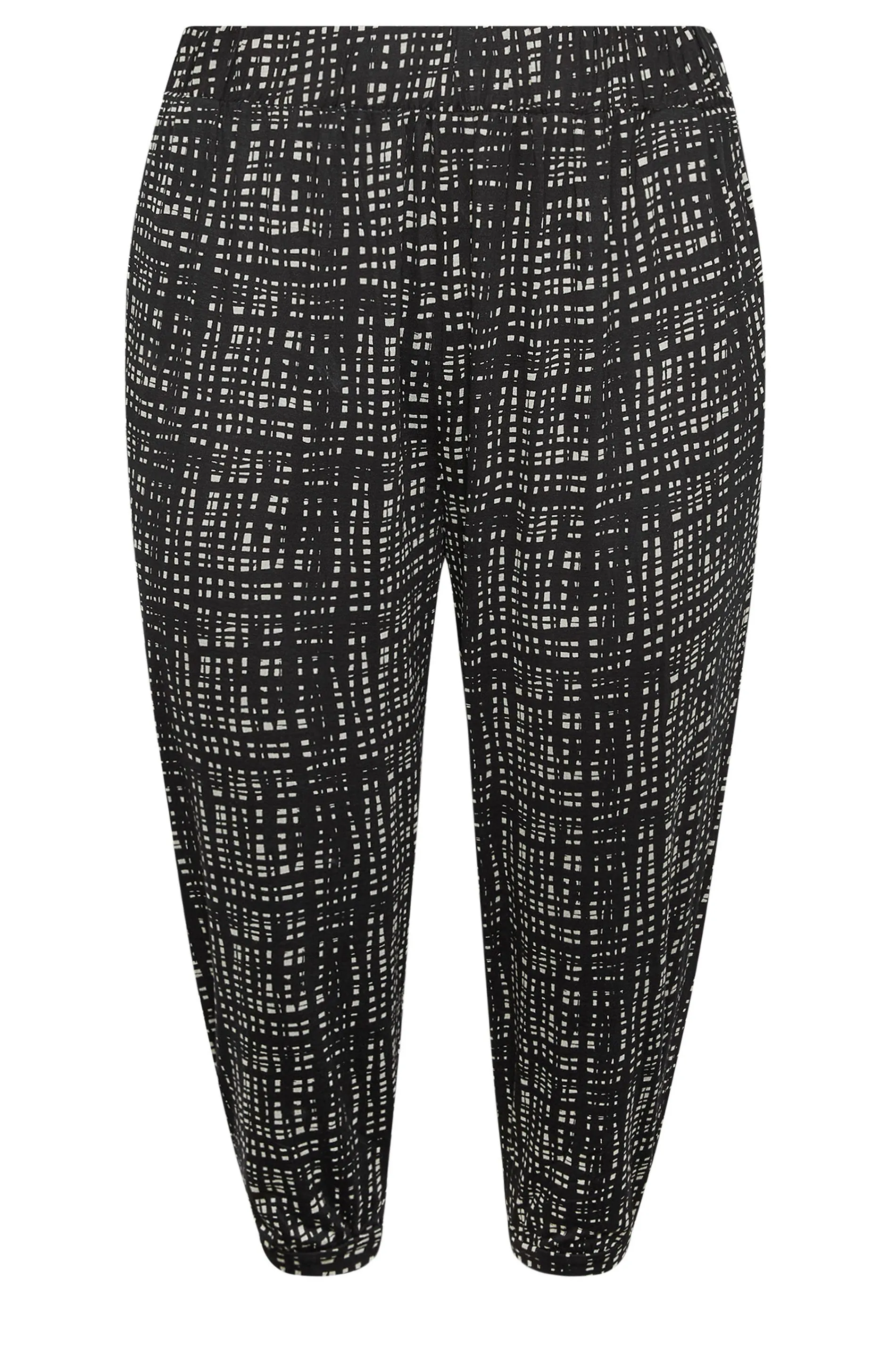 YOURS Curve Black Cropped Stripe Print Harem Joggers