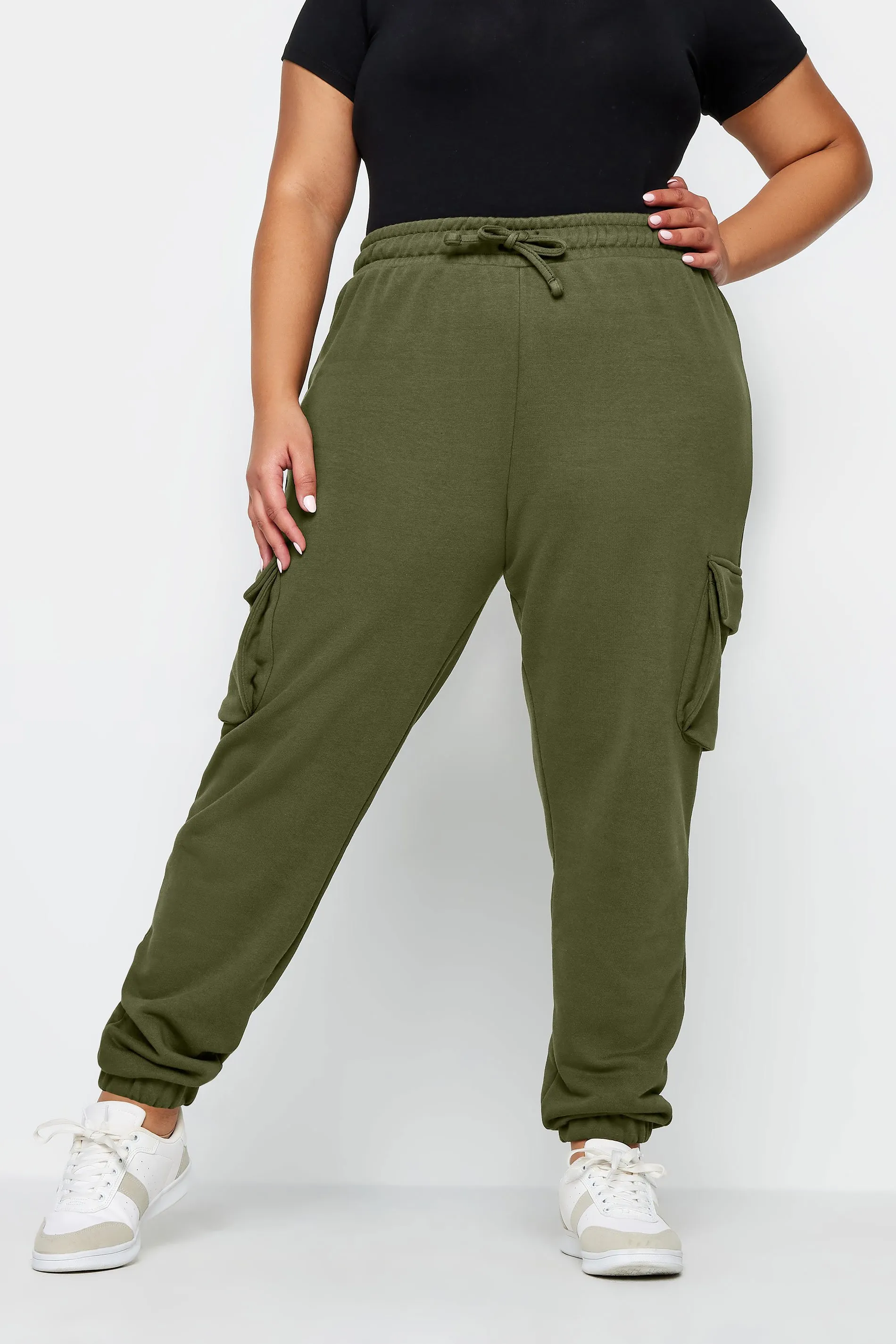 YOURS Curve Khaki Green Cuffed Cargo Joggers