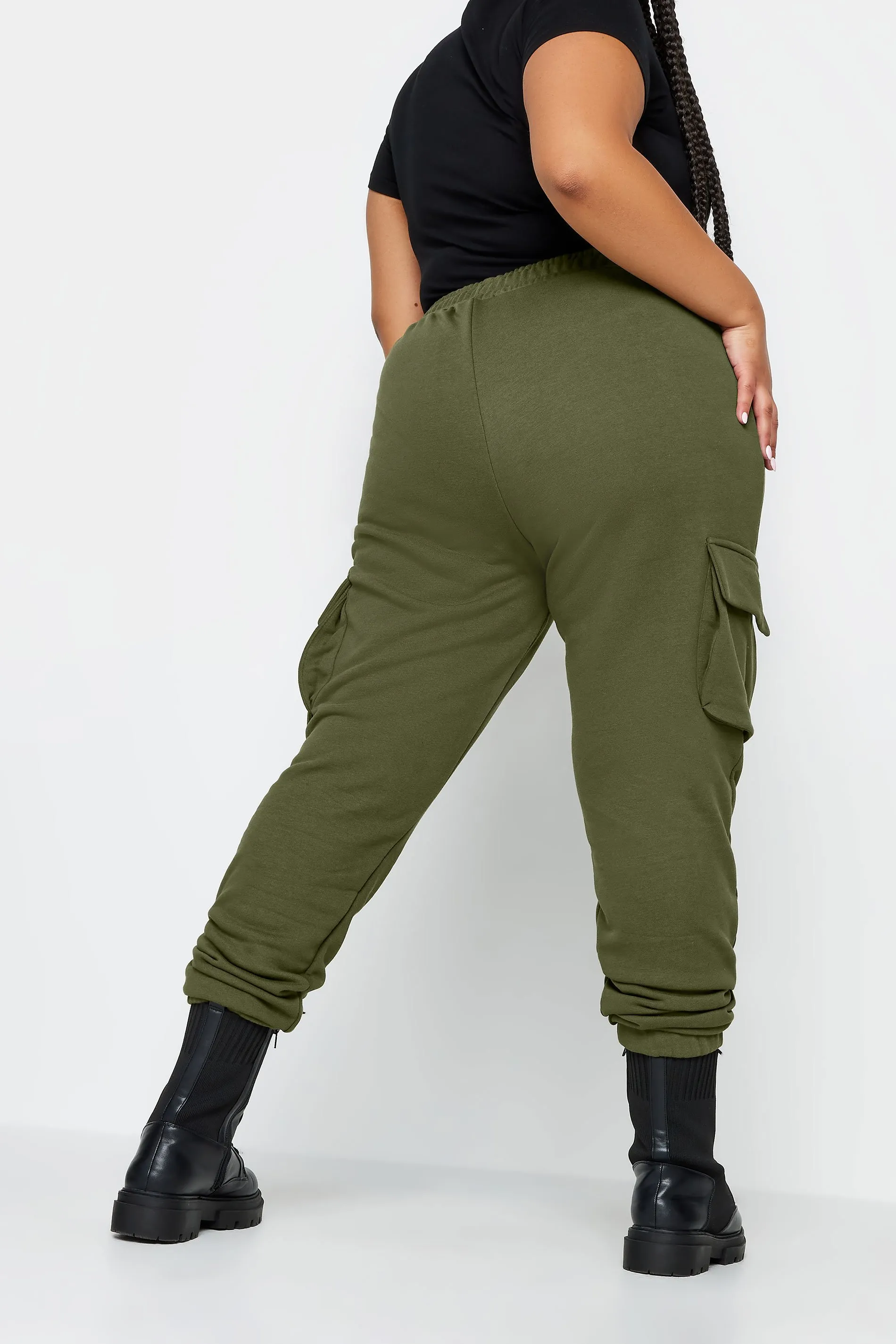 YOURS Curve Khaki Green Cuffed Cargo Joggers