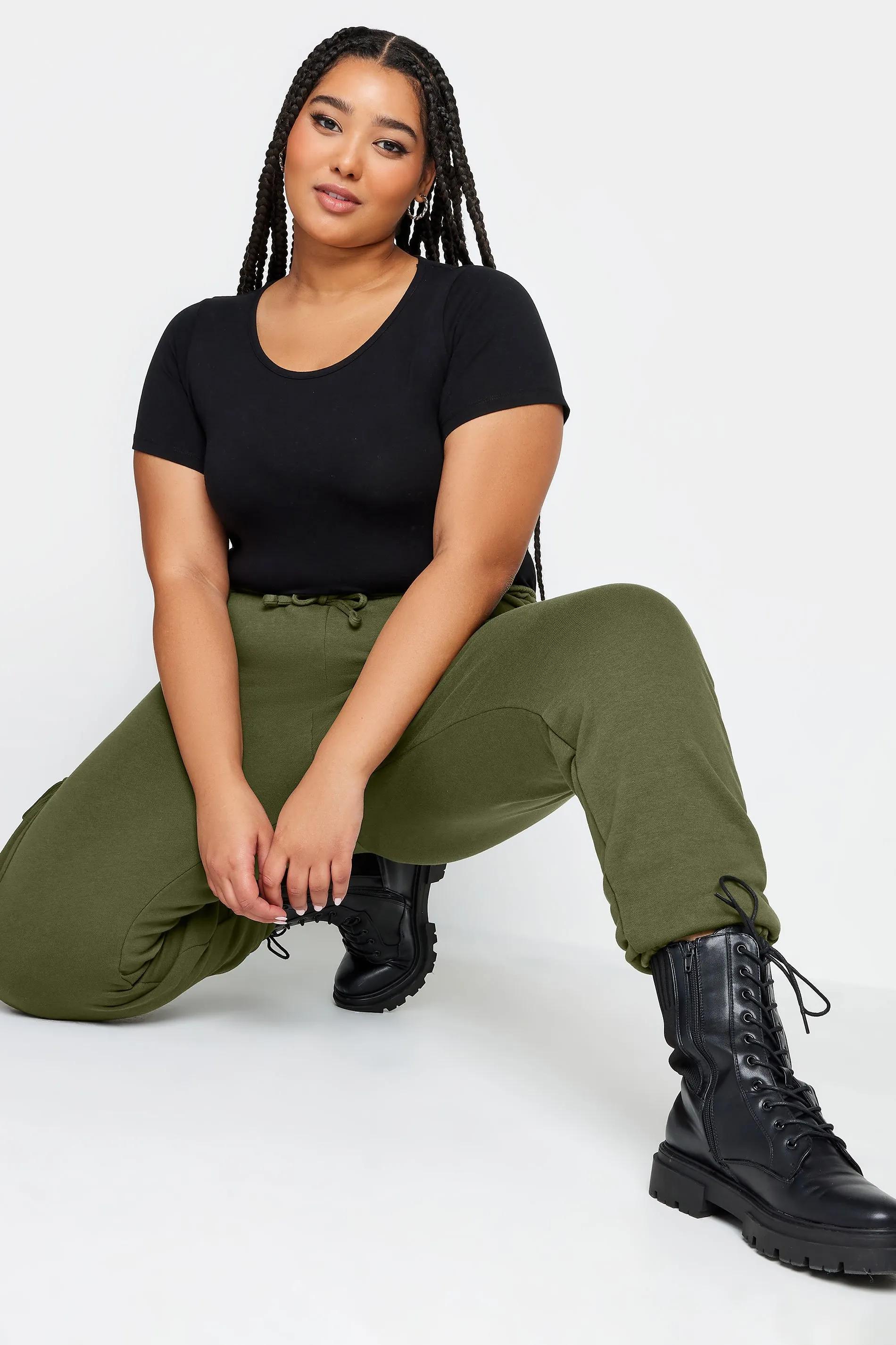 YOURS Curve Khaki Green Cuffed Cargo Joggers