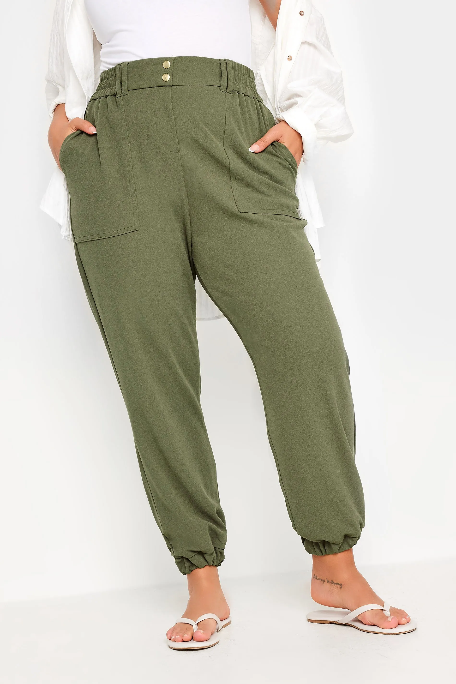 YOURS Curve Khaki Green Scuba Cuffed Cargo Joggers