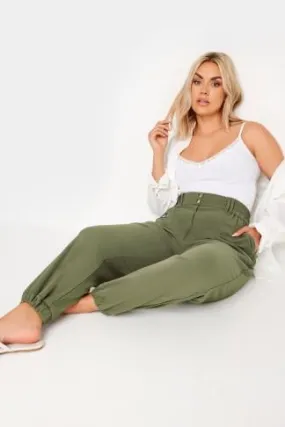 YOURS Curve Khaki Green Scuba Cuffed Cargo Joggers