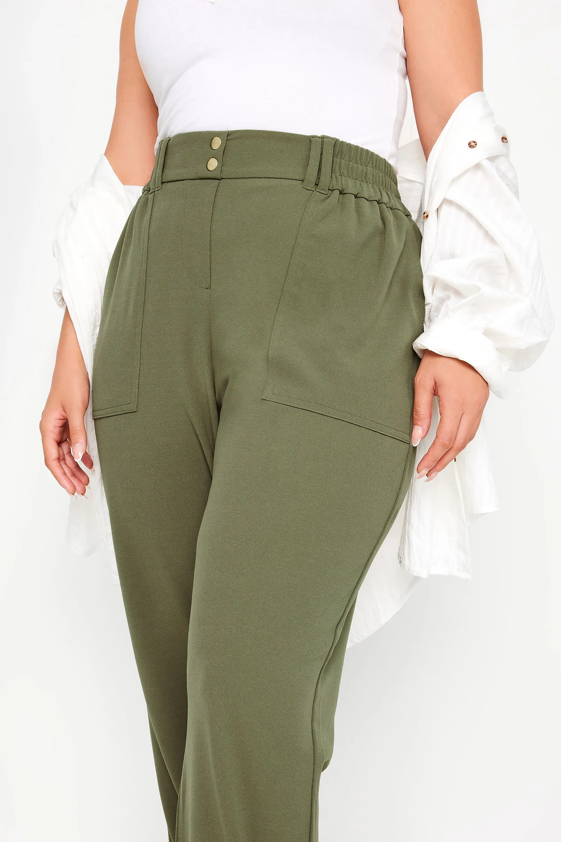 YOURS Curve Khaki Green Scuba Cuffed Cargo Joggers