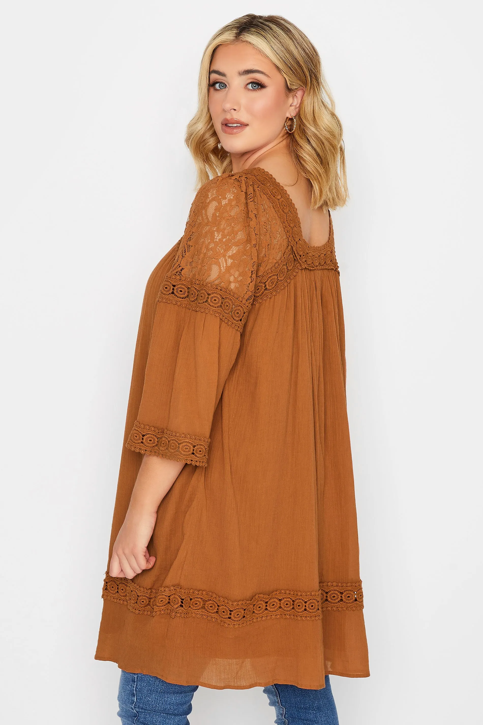 YOURS Curve Orange Crochet Lace Tunic Blouse