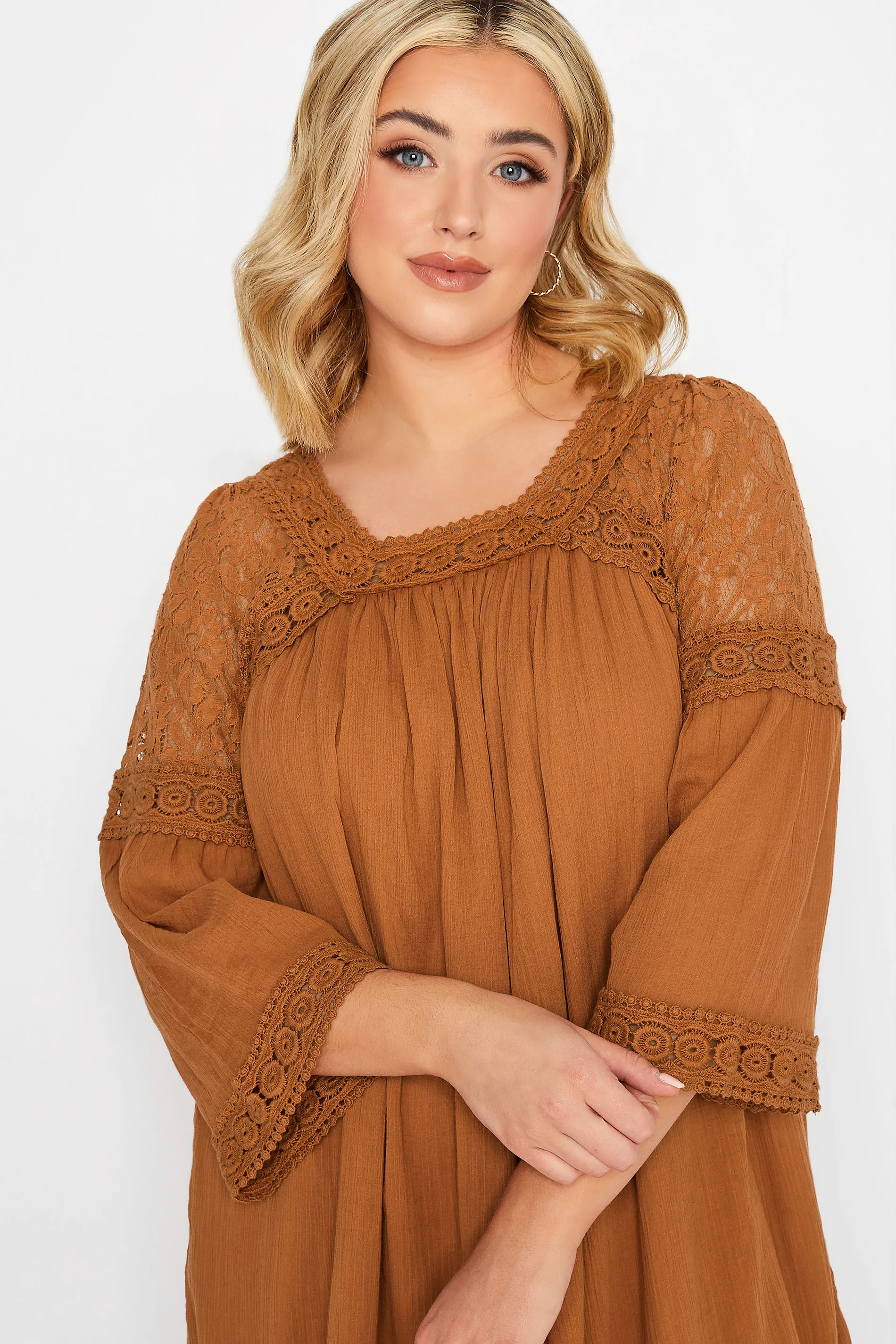 YOURS Curve Orange Crochet Lace Tunic Blouse