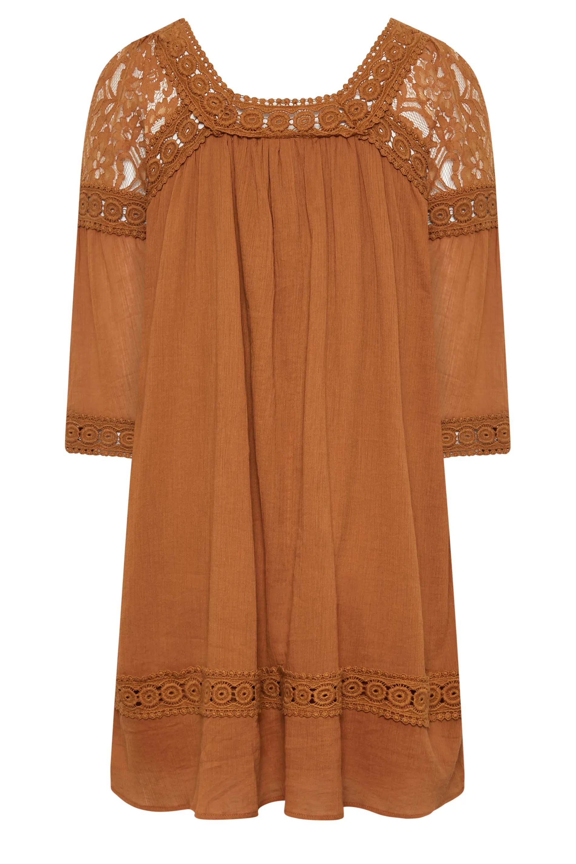 YOURS Curve Orange Crochet Lace Tunic Blouse