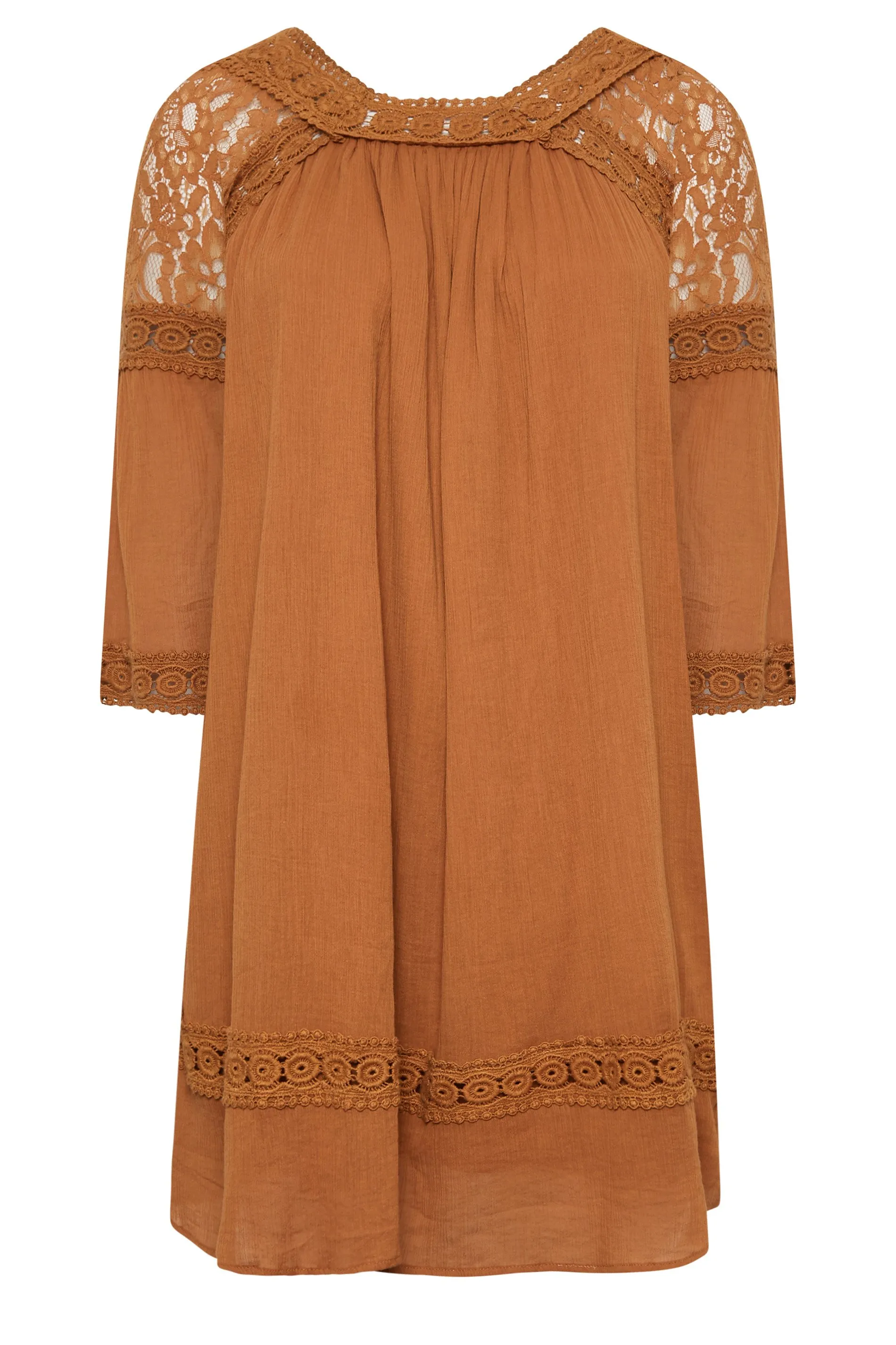 YOURS Curve Orange Crochet Lace Tunic Blouse