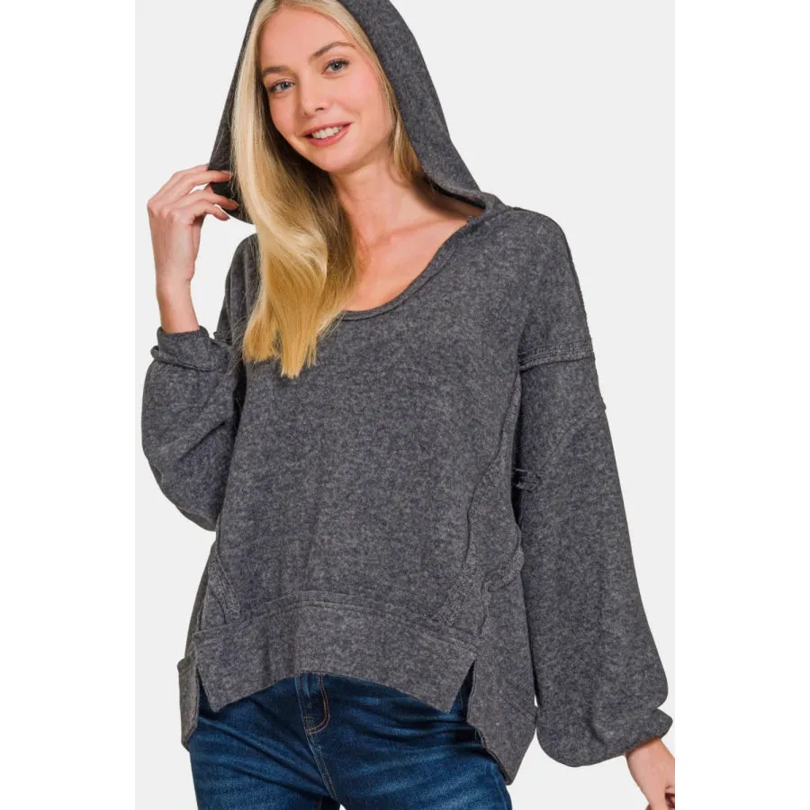 Zenana Brushed Hacci Exposed Seam Hoodie